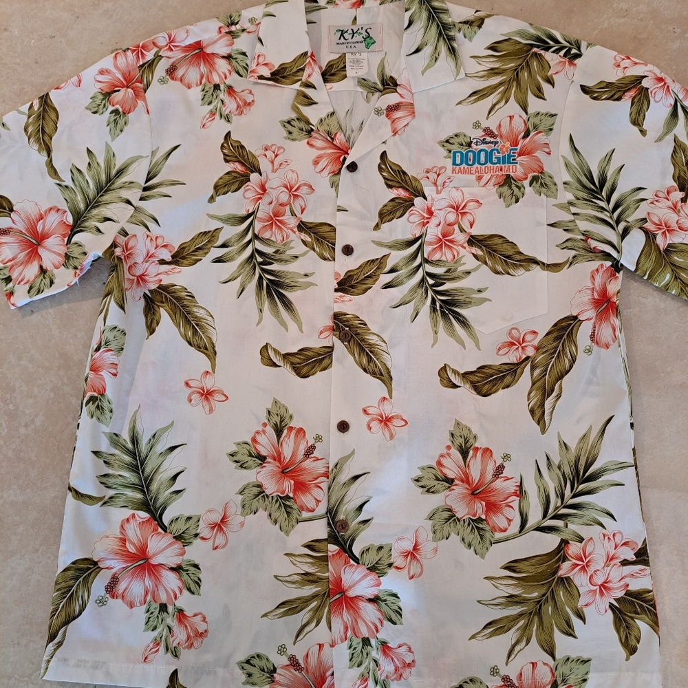 Men's flower print short sleeve shirt by KY's made in Hawaii size L